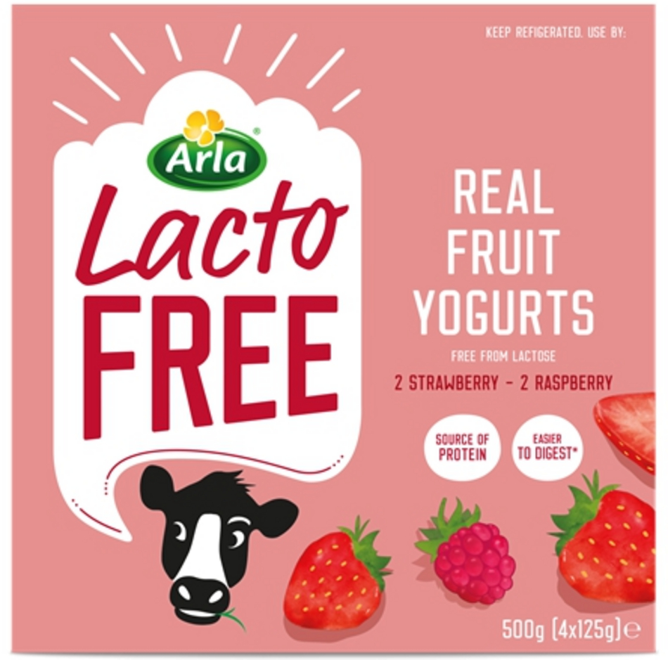 Arla LactoFREE Strawberry & Raspberry Yoghurts 4 x 125g Order Online